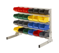 Regał warsztatowy jednostronny z pojemnikami, stojący, 24 pojemniki
