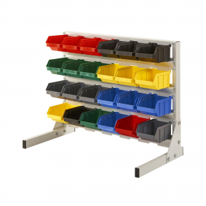 Regał warsztatowy jednostronny z pojemnikami, stojący, 24 pojemniki
