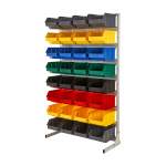 Regał warsztatowy jednostronny z pojemnikami, stojący, 32 pojemniki