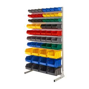 Regał warsztatowy jednostronny z pojemnikami, stojący, 60 pojemników