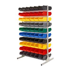 Regał warsztatowy dwustronny z pojemnikami, stojący, 120 pojemników