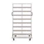 Regał warsztatowy dwustronny z pojemnikami, jezdny, 64 pojemniki