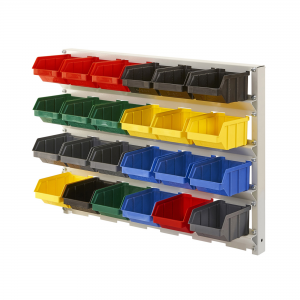 Regał warsztatowy z pojemnikami, wiszący, 24 pojemniki