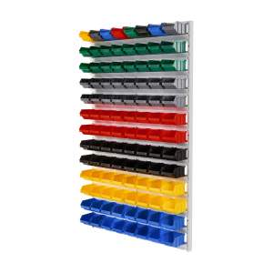 Regał warsztatowy z pojemnikami, wiszący, 104 pojemniki