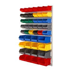 Regał warsztatowy z pojemnikami, wiszący, 46 pojemników