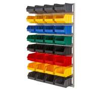 Regał warsztatowy z pojemnikami, wiszący, 32 pojemniki