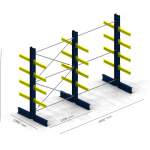 Kompletny regał wspornikowy - wys. 2500 mm, sz. 4092 mm, nośność: 6t, rama dwustronna