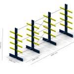Kompletny regał wspornikowy dwustronny - wys. 2500 mm, sz. 6097 mm, dł. wspornika: 1000 mm, nośność: 8,5 t