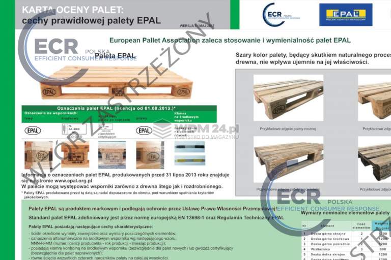 Komplet Kart Oceny Palet EPAL, EUR - rozmiar 990 x 660 mm - wszystkodomagazynu.pl