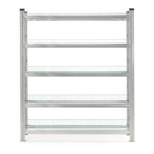 Regał TRANSFORM moduł podstawowy, 5 półek z siatki, 1972x1200x500 mm, galwanizowany