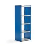 Regał MIX moduł podstawowy, 1740x600x500 mm, zamknięta rama końcowa, niebieski, szary