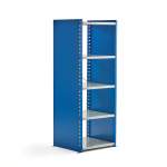 Regał MIX moduł podstawowy, 1740x600x600 mm, zamknięta rama końcowa, niebieski, szary