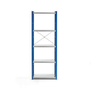 Regał MIX moduł podstawowy, 1740x600x600 mm, zamknięta rama końcowa, niebieski, szary