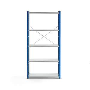 Regał MIX moduł podstawowy, 1740x800x400 mm, zamknięta rama końcowa, niebieski, szary