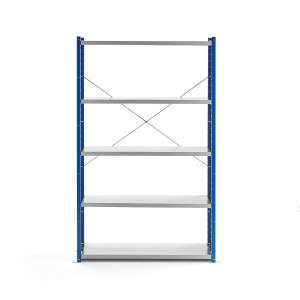 Regał MIX moduł podstawowy, 1740x1000x400 mm, zamknięta rama końcowa, niebieski, szary