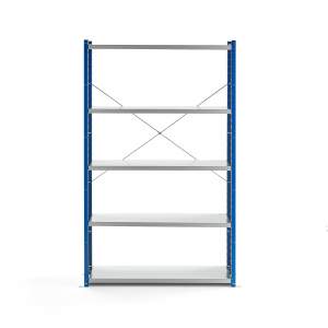 Regał MIX moduł podstawowy, 1740x1000x600 mm, zamknięta rama końcowa, niebieski, szary