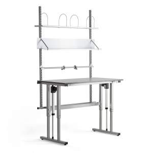 Stół do pakowania MOTION, z regulacją wysokości, 1500x800 mm, jasnoszary