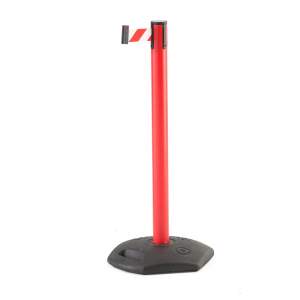 Słupek odgradzający z taśmą, 2000 mm, czerwony, biało-czerwona taśma