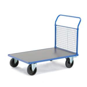 Wózek platformowy TRANSFER, 1 burta z siatki, 1200x800 mm, guma elastyczna, z hamulcami