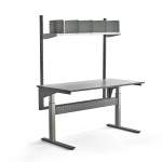 Stół roboczy z regulacją wysokości VERVE, 200 kg, 1600x800 mm, półka z przegrodami