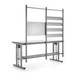 Stół roboczy z regulacją wysokości MOTION, 400 kg, 2000x800 mm, panel narzędziowy + szyny