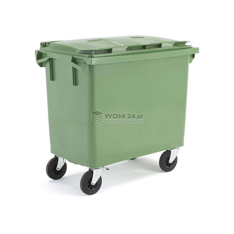 Zielony kontener na odpadki o poj. 660 l - 1255x770x1210mm - wszystkodomagazynu.pl